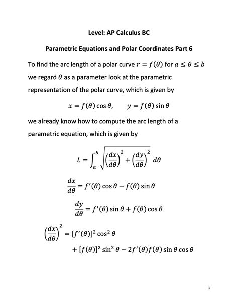 AP Calculus BC Exam: Parametric Equations and Polar Coordinates (6 ...