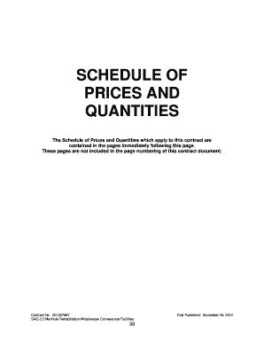 Fillable Online SCHEDULE OF PRICES AND QUANTITIES The Schedule of ...