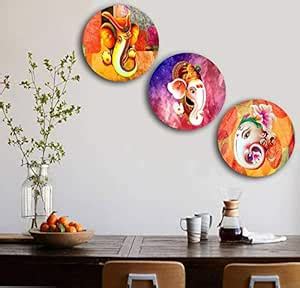 Buy Studio Shubham Wooden Lord Ganesha Art Wall Plates for Hanging (7.5 ...