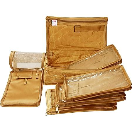 Amazon Brand - Solimo Fabric Jewellery Box with 10 Transparent Pouches ...