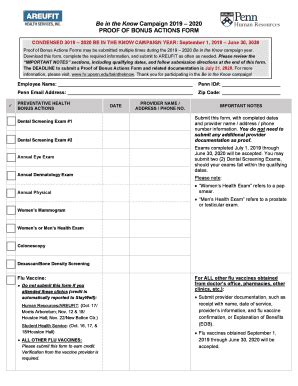 University Of Pennsylvania Proof Of Bonus Actions Form 2019-2026 - Fill ...