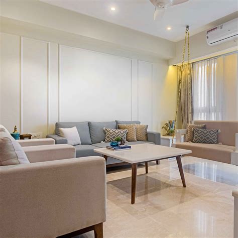 Living Room Wall Design With White Trims | Livspace