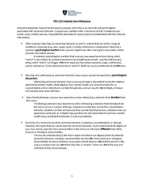 PSY 215 Module One Milestone: Deconstructing Abnormal Behavior Stigma - Studocu