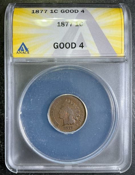ANACS G4 1877 Indian Cent Choice Rare Tough Key Date Certified Coin A9 ...