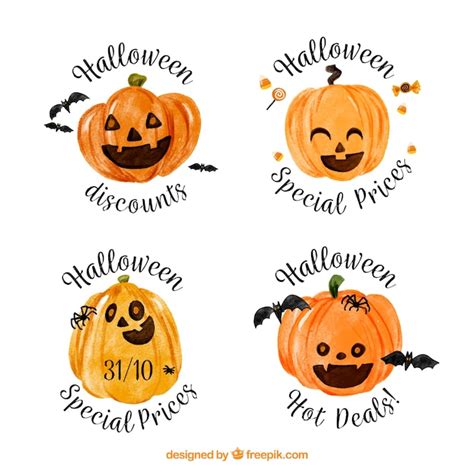 Halloween watercolor pumpkin stickers set | Free Vector