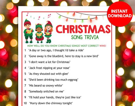 Christmas Song Quiz - Printable at Patricia Witcher blog