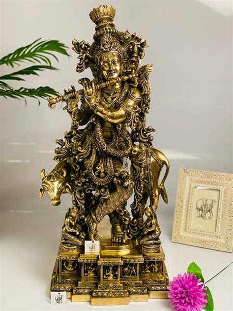 Big Size Hand Crafted Goshala Krishna Statue in Pure Brass -DEV001GK ...