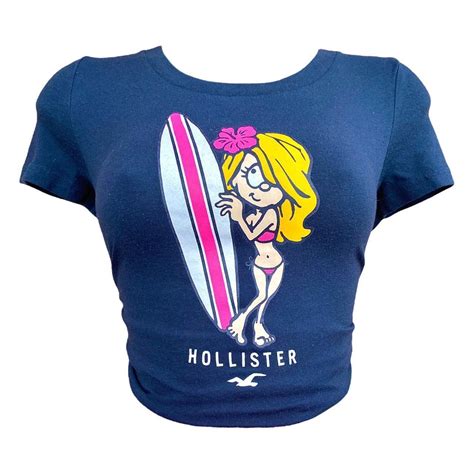 Vintage Y2k Cartoon Surfer Girl Navy Blue Tee... - Depop