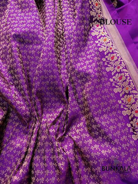 Shop Purple Pure Katan Silk Kadwa Flower Buti Meenakari Banarasi Saree ...