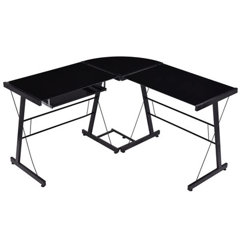L-Shape Corner Computer Desk PC Glass Laptop Table Workstation Home ...
