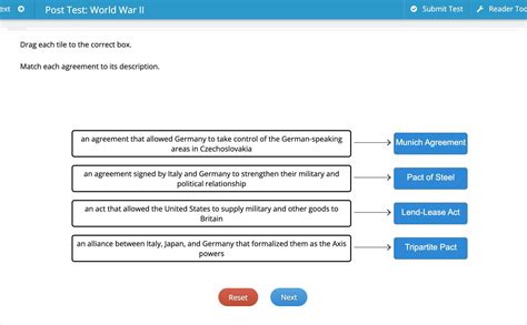 Match each agreement to its description Munich Agreement Pact of Steel ...