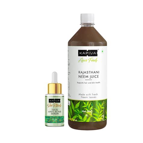 Buy Kapiva Neem Juice 1 ltr + Kapiva Tulsi Anti Acne Serum 30 ml Online ...