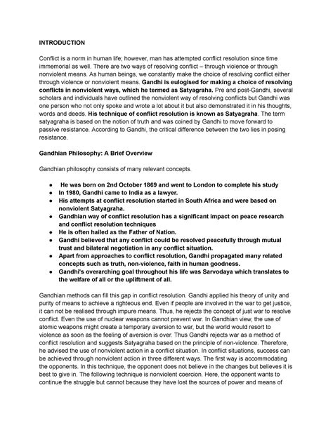 Gandhian approach to conflict resolution - INTRODUCTION Conflict is a ...