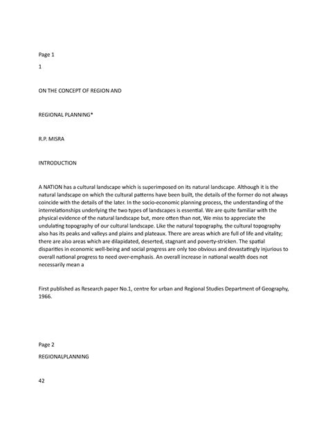 RP Mishra - Regional Planning book chap 1 and 2 - Page 1 1 ON THE ...