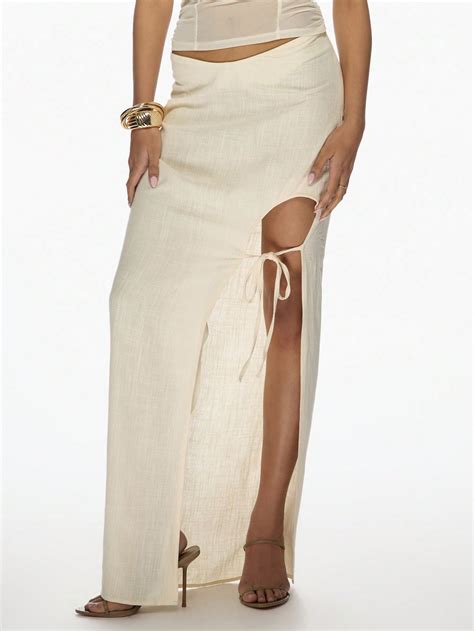 Bohemian Linen Maxi Skirt With Split And Side Tie Detail｜MISSGUIDED