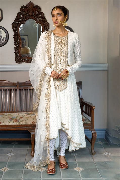 Nusrat Off White Embroidered Anarkali And Churidar With Dupatta Set