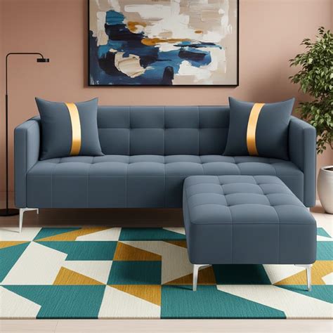 Furny Homeland 3 Seater Fabric Sofa Set with Ottoman (Grey) | Soft ...