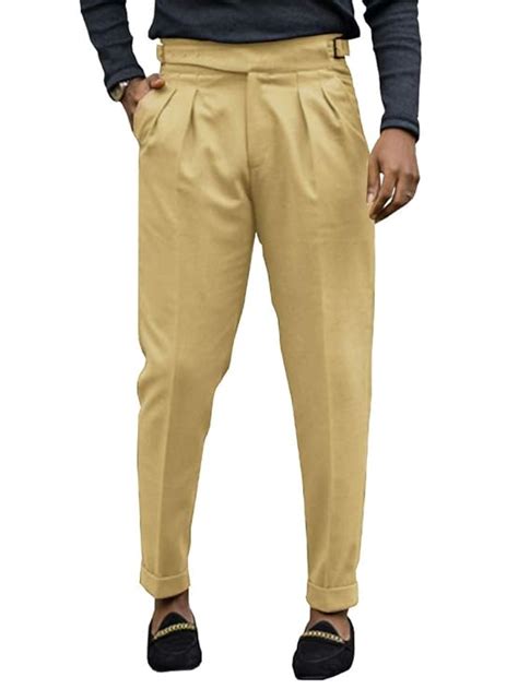 Buy Makkrom Mens Stretch Classic Fit Gurkha Pants Flat Front Trousers ...