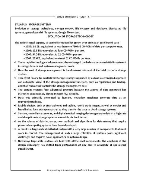 CC-UNIT-5 - Understanding Evolution of Storage Systems and File Models ...