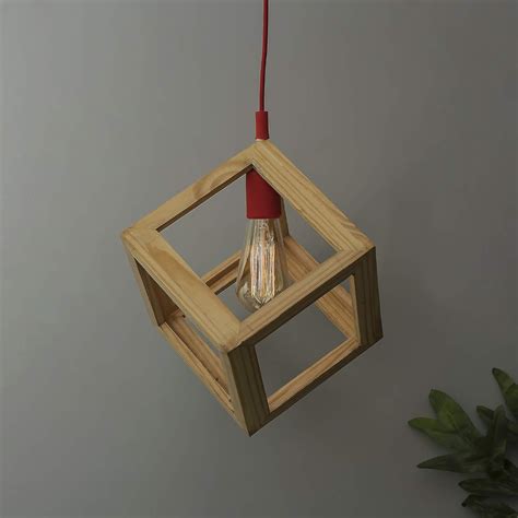 Buy Homesake® Modern Nordic Wooden Pendant Cube Light, with Red Silicon ...