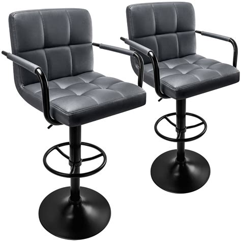 Soontrans Adjustable Set of 2 Bar Stools with Back and Arms, Swivel ...