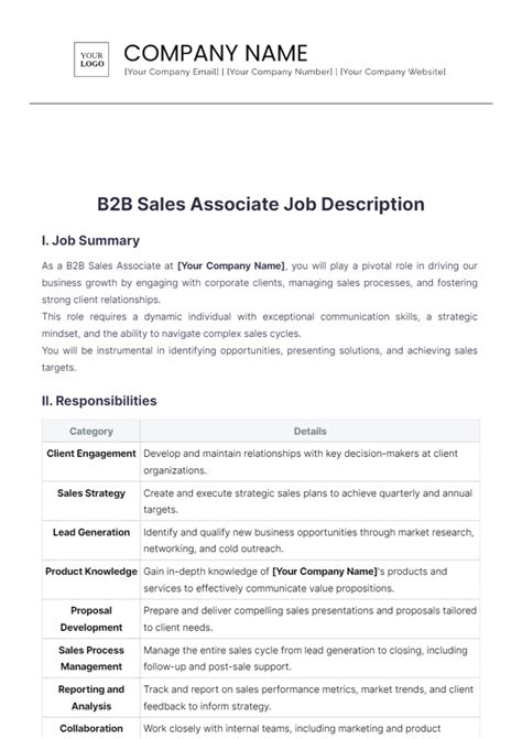 Free B2B Sales Associate Job Description Template to Edit Online