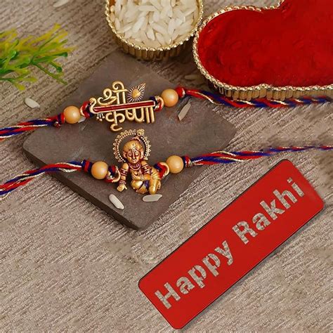 eCraftIndia Set of 2 Multicolor Lord Krishna Religious Rakhis, Happy ...