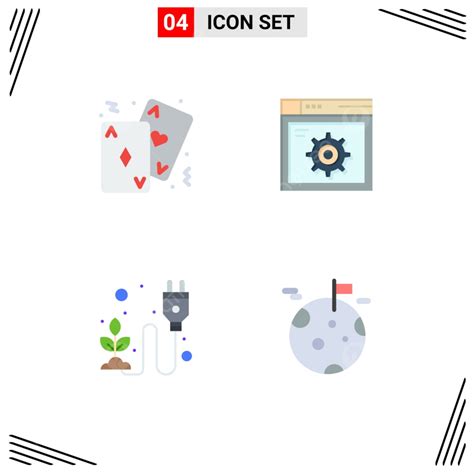 Modern Set Of 4 Flat Icons And Symbols Such As Cards, Plant, Flat, Of ...