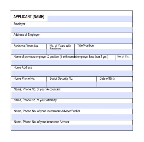 Image result for Personal Financial Statement Form Print