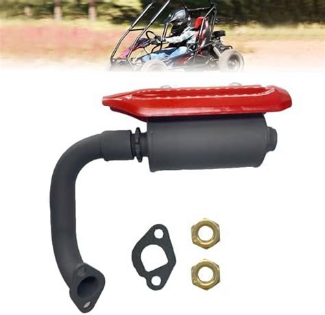KT196 Go Kart Exhaust Pipe with Muffler Kit Performance Exhaust Silencer System with Heat Shield ...