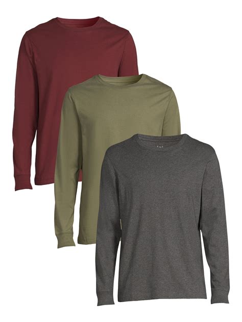 George Men's and Big Men’s Long Sleeve Crewneck T-Shirts, 3-Pack, Sizes ...