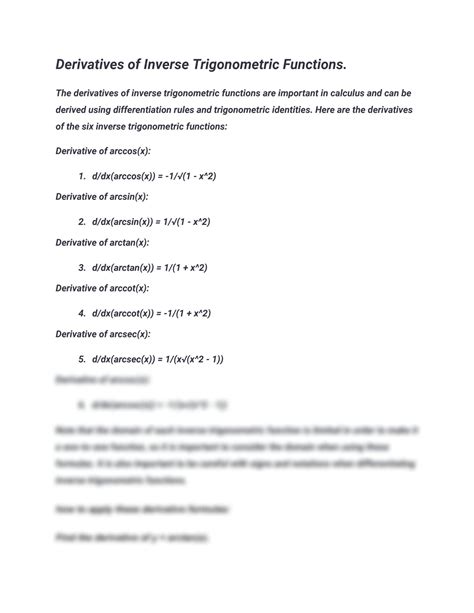 SOLUTION: Derivatives of inverse trigonometric functions - Studypool