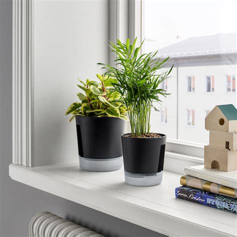 VÅRDTRÄD self-watering plant pot, in/outdoor transparent/anthracite, 9 ...