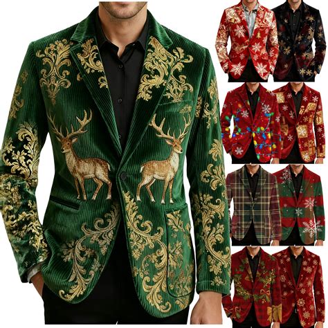 oelaio Mens Christmas Blazer Big and Tall Corduroy Suit Jacket Xmas ...
