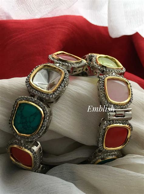 Designer Grand Kundan Navrathna AD stones opneable Bangle