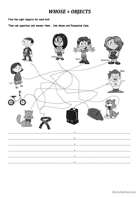Whose & objects bW.: English ESL worksheets pdf & doc