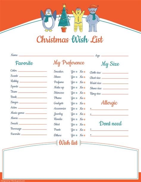 Free Printable Christmas Wish List Templates