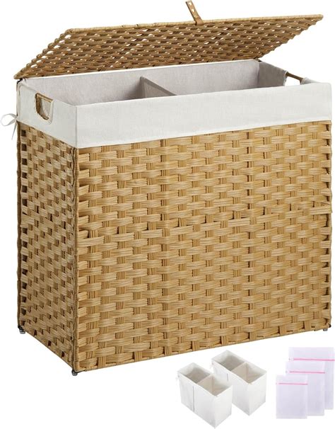 Amazon.com: Greenstell Laundry Hamper with lid, No Install Needed, 130L Wicker Laundry Baskets ...