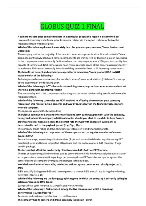 GLOBUS QUIZ 1 FINAL Exam QUESTIONS & ANSWERS 2024 ( A+ GRADED 100% ...