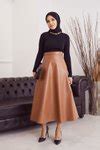 Karamel Deri Uzun Kloş Etek | Spesniks