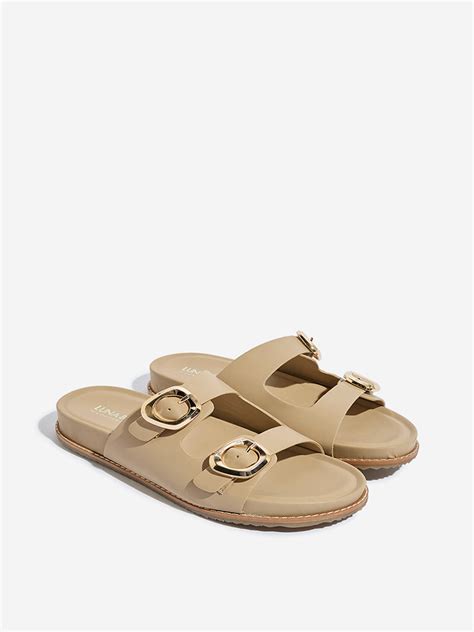 Buy LUNA BLU Beige Dual-Strap Slip-On Comfort Sandals from Westside