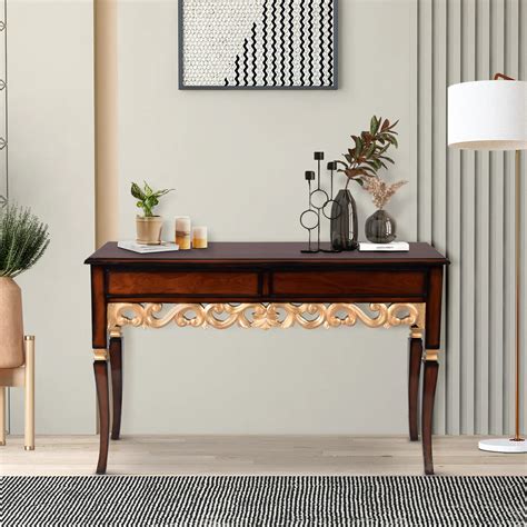Console Tables | Brown Gold Teak Wood Console Table | Dignify Solid ...
