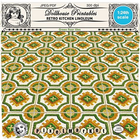 1/24 Dollhouse Miniature 70’s LINOLEUM FLOOR Vintage Floor Tiles Retro ...