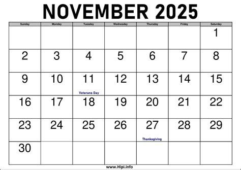 2025 November Calendar Printable - Free 2025 Calendar Printable