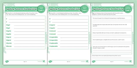 Year 7-8 Common Chameleon Prefix il-and ir- Spelling Patterns Handwriting