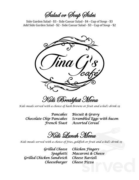 Tina G's menu in Mundelein, Illinois, USA