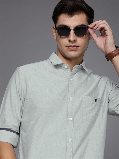 Louis Philippe Jeans Men Light Green Slim Fit Solid Pure Cotton Casual ...