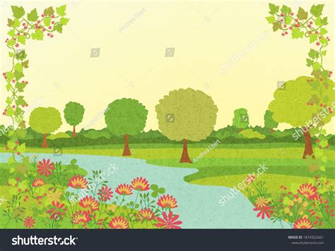 Illustration River Surrounded By Blooming Pink Stock Illustration 1874322661 | Shutterstock