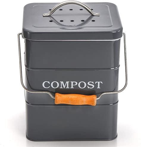AVLA Compost Bin Kitchen Countertop, 1 Gallon Metal Composter Pail ...