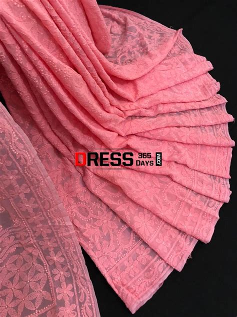 Peachy Pink Hand Embroidered Lucknowi Chikankari Saree – Dress365days
